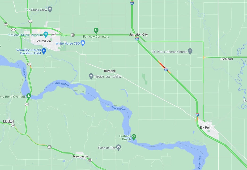 Crash on I29 North between elk point and the Exit for Vermil...